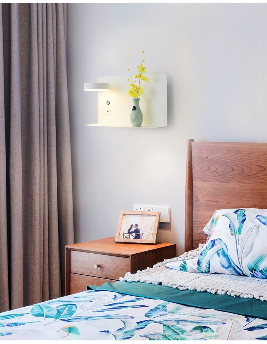Rowan - LED-Nachttisch-Wandlampe mit USB-Ladegerät
